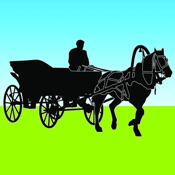 Silhouette Cavallo Carrozza Con Cocchiere Illustrazione Vettoriale — Vettoriale Stock