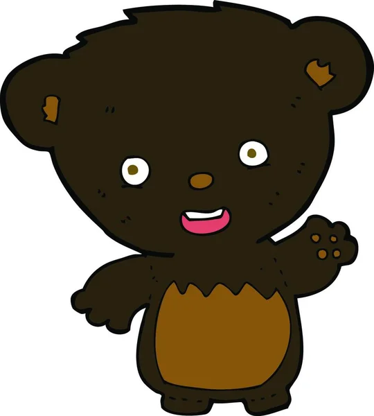 Kreslené Černé Medvídě Mávající — Stockový vektor