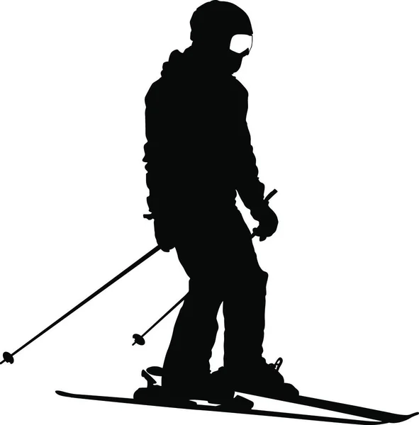 Sciatore Montagna Che Corre Lungo Pendio Silhouette Sportiva Vettoriale — Vettoriale Stock