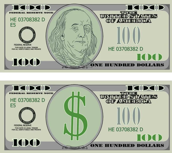 Billetes Cien Dólares Ilustración Vectorial — Vector de stock
