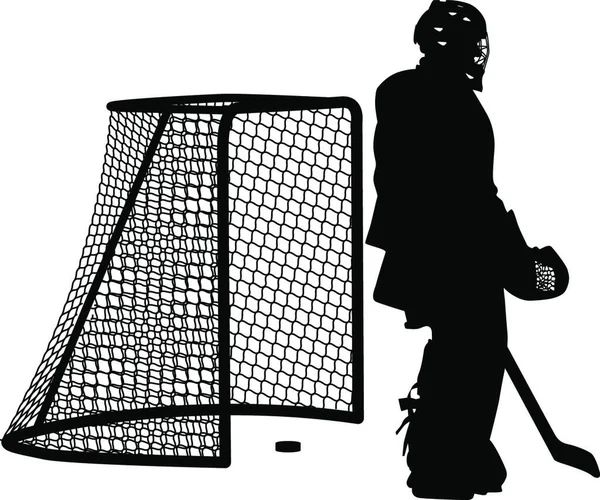 Silueta Del Jugador Hockey Aislado Sobre Blanco Ilustraciones Vectoriales — Vector de stock