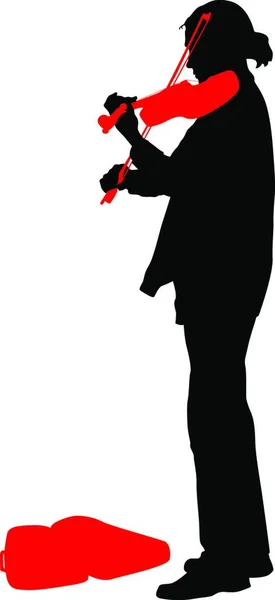 Silhouette Gatan Violinist Vit Bakgrund Vektor Illustration — Stock vektor