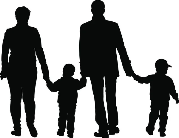 Silhouettes Noires Famille Sur Fond Blanc Illustration Vectorielle — Image vectorielle