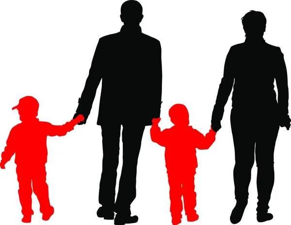 Silhouettes Noires Famille Sur Fond Blanc Illustration Vectorielle — Image vectorielle