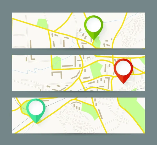 Conjunto Banners Con Mapa Puntero Color — Archivo Imágenes Vectoriales