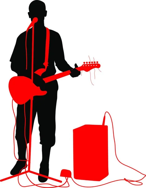 Músico Silhueta Toca Guitarra Ilustração Vetorial —  Vetores de Stock