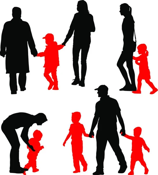 Schwarze Silhouetten Familie Auf Weißem Hintergrund Vektorillustration — Stockvektor