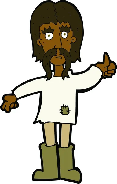 Desenho Animado Hippie Homem Dando Polegares Para Cima Símbolo — Vetor de Stock