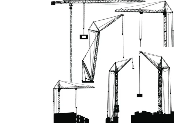 Uppsättning Svarta Hisskranar Isolerad Vit Bakgrund Vektorillustration Uppsättning Svarta Hisskranar — Stock vektor