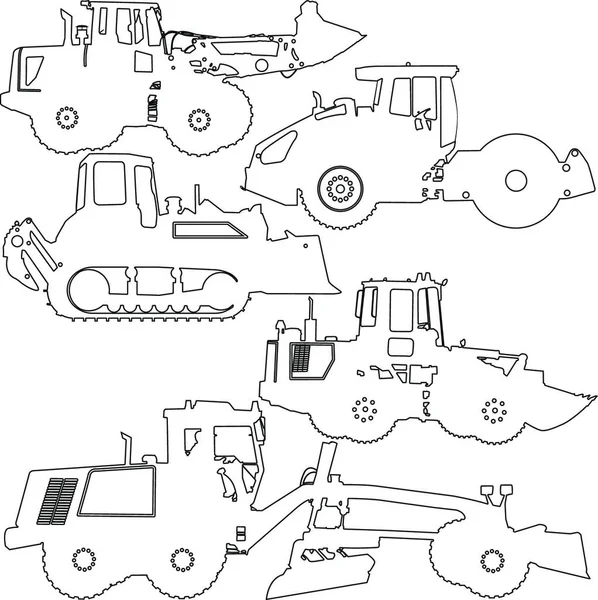 Set Silhouettes Road Construction Equipment Vector Illustration — Stock Vector