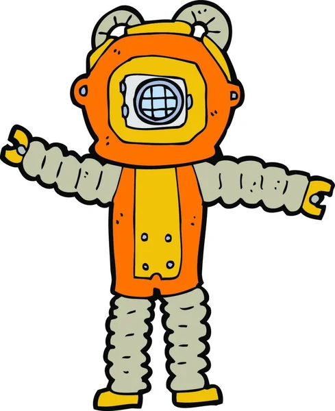 Dibujos Animados Deep Sea Diver — Vector de stock