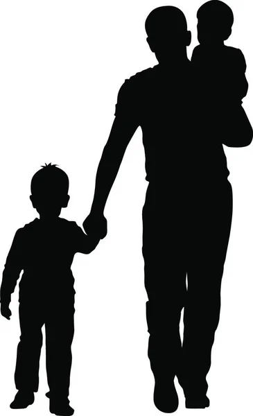 Clip Art Illustration of a Silhouette of a Boy Holding Hands with His