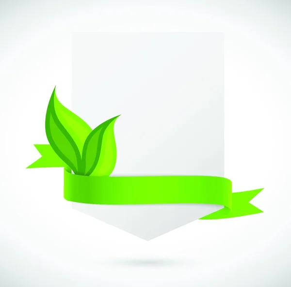 Baner Zieloną Wstążką Liśćmi — Wektor stockowy
