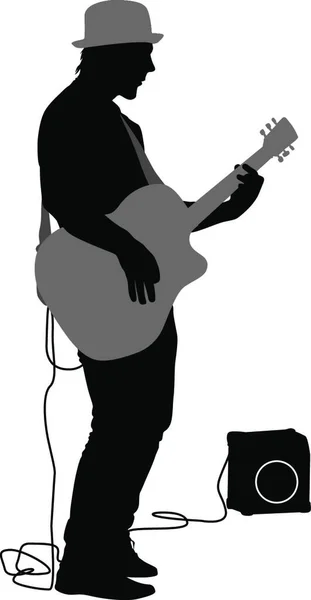 Силуэт Музыкант Играет Гитаре Векторная Иллюстрация Силуэт Музыкант Играет Гитаре — стоковый вектор