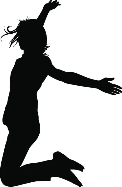 シルエットの若い女の子の手で 動きをジャンプします ベクターイラスト — ストックベクタ