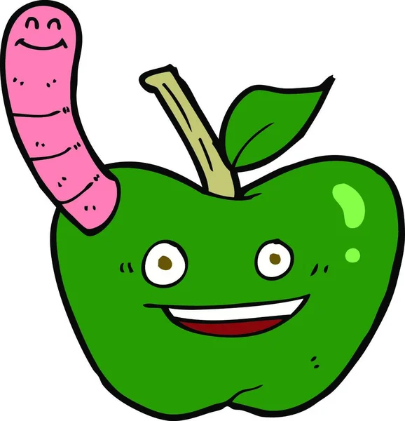 Pomme Dessin Animé Avec Ver — Image vectorielle