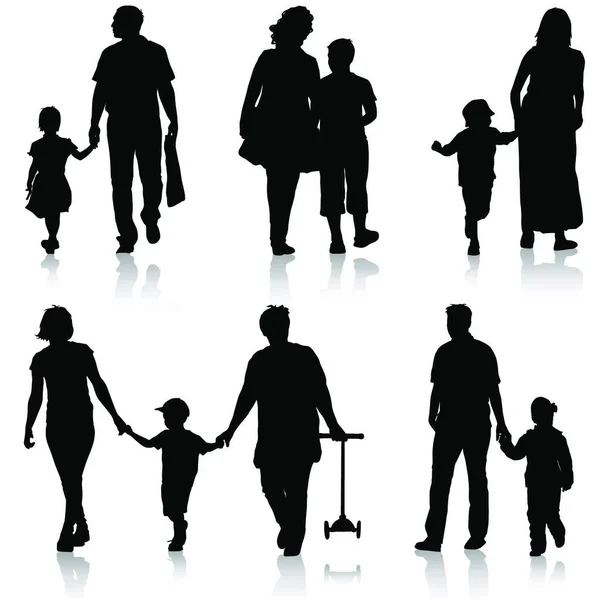 Schwarze Silhouetten Familie Auf Weißem Hintergrund Vektorillustration Schwarze Silhouetten Familie — Stockvektor