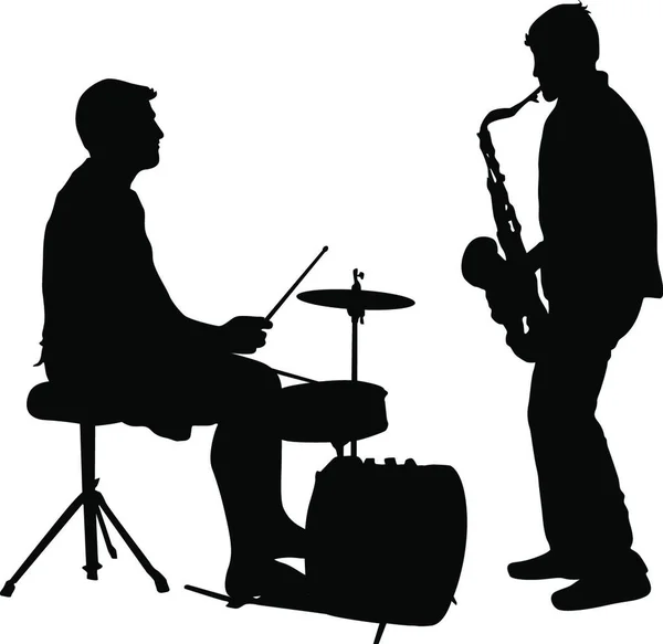 Silhouette Musician Drummer White Background Vector Illustration — Stock Vector