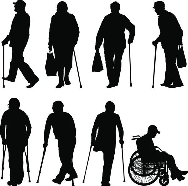 Zestaw Ilhouette Osób Niepełnosprawnych Białym Tle Ilustracja Wektora Zestaw Ilhouette — Wektor stockowy
