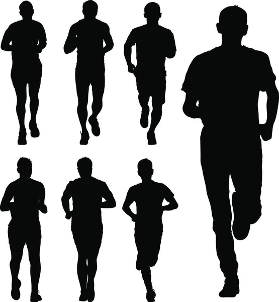 Set Silhouettes Runners Sprint Men Vector Illustration — Stock Vector