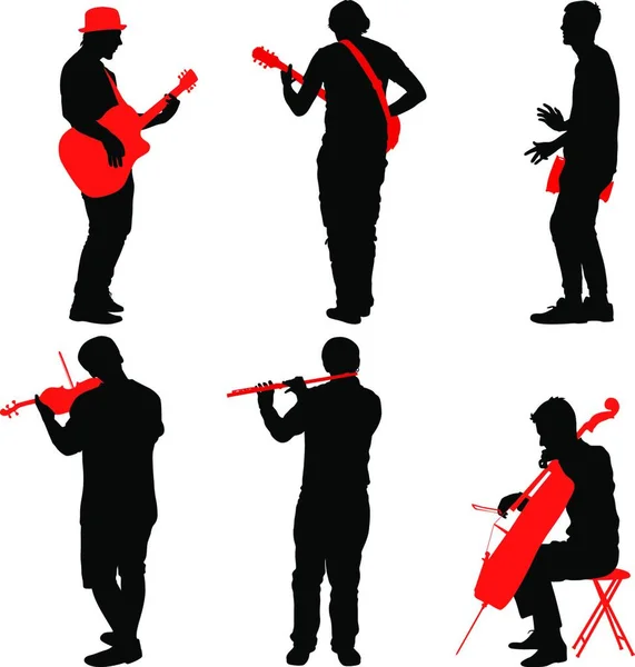 Silhouettes Street Musicians Playing Instruments Vector Illustration Silhouettes Street Musicians — Stock Vector