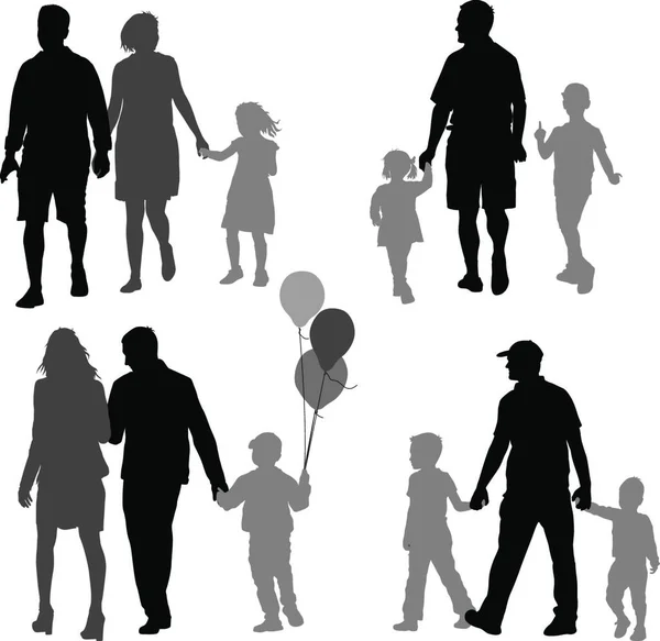 Set Silhouette Happy Family White Background Vector Illustration Set Silhouette — Stock Vector