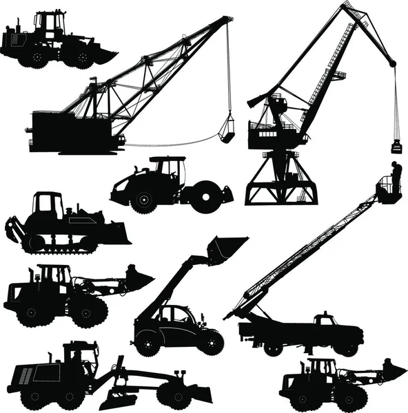 Conjunto Máquinas Construção Silhuetas Ilustração Eleitor Conjunto Máquinas Construção Silhuetas — Vetor de Stock