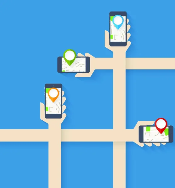 Pochi Smartphone Mano Con App Navigazione — Vettoriale Stock