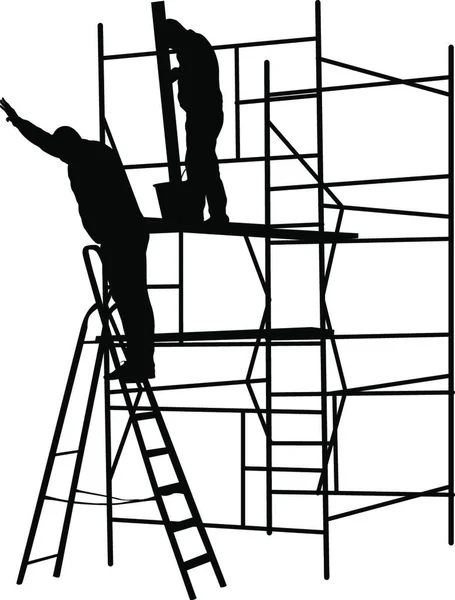 Silhouette Arbeiter Auf Der Leiter Vektorillustration Silhouette Arbeiter Auf Der — Stockvektor