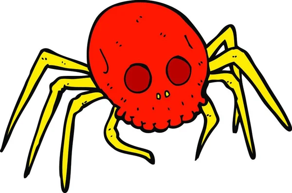 Caricatura Espeluznante Cráneo Araña — Vector de stock