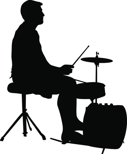 Silhouet Musicus Drummer Witte Achtergrond Vectorillustratie — Stockvector