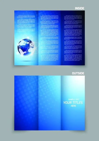 Broşür Dizaynı Için Dünyayı Içeren Katlı Mavi Broşür — Stok Vektör