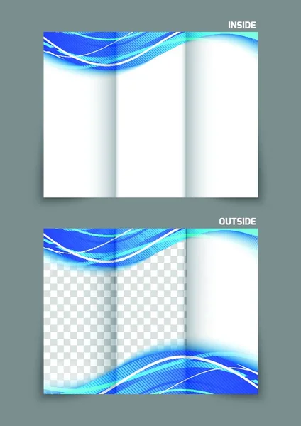 Depliant Astratto Trifold Wave Blu Design Della Cartella Booklet — Vettoriale Stock