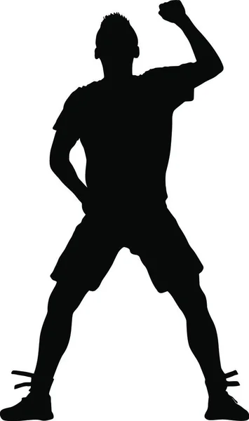Silhouette Nere Uomo Con Braccio Alzato Illustrazione Vettoriale Silhouette Nere — Vettoriale Stock