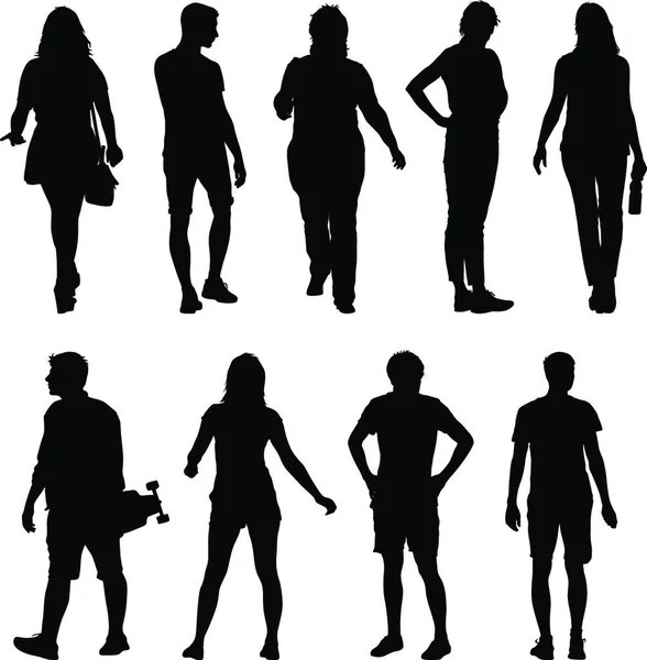 Schwarze Silhouetten Schöner Männer Und Frauen Auf Weißem Hintergrund Vektorillustration — Stockvektor