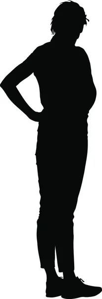Silhouettes Noires Belle Femme Sur Fond Blanc Illustration Vectorielle Silhouettes — Image vectorielle