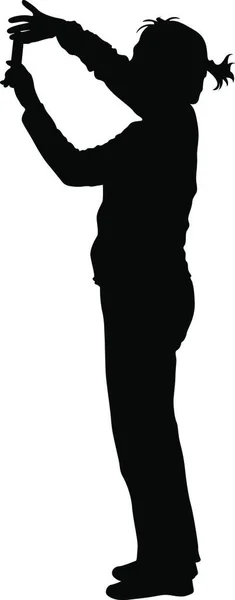 Silhouettes Femme Prenant Selfie Avec Smartphone Sur Fond Blanc Illustration — Image vectorielle
