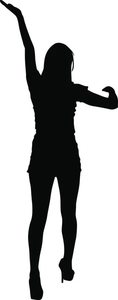 Zwarte Silhouet Vrouw Stond Met Arm Naar Voren Gebracht Mensen — Stockvector