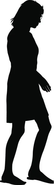 Silhouette Noire Femme Debout Personnes Sur Fond Blanc — Image vectorielle