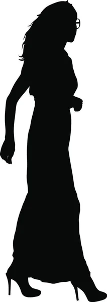 Μαύρη Σιλουέτα Γυναίκα Στέκεται Άτομα Άσπρο Φόντο — Διανυσματικό Αρχείο