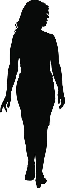 Schwarze Silhouette Frau Stehend Menschen Auf Weißem Hintergrund — Stockvektor