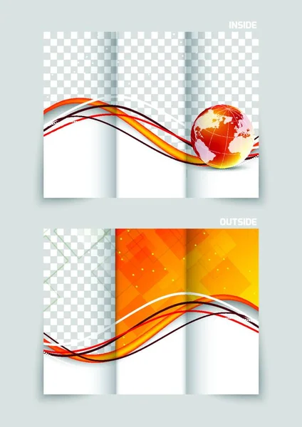 오렌지 지구본으로 장짜리 팜플렛 디자인 — 스톡 벡터