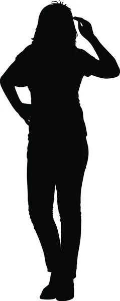 Schwarze Silhouetten Einer Schönen Frau Auf Weißem Hintergrund Vektorillustration Schwarze — Stockvektor