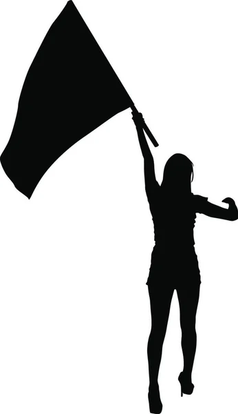 Siluetas Negras Mujer Con Banderas Sobre Fondo Blanco Siluetas Negras — Vector de stock