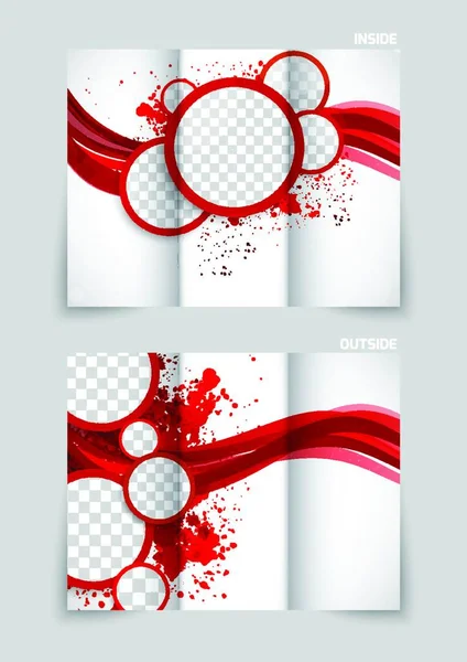Diseño Folleto Triple Con Círculos Rojos Onda Estilo Grunge — Archivo Imágenes Vectoriales