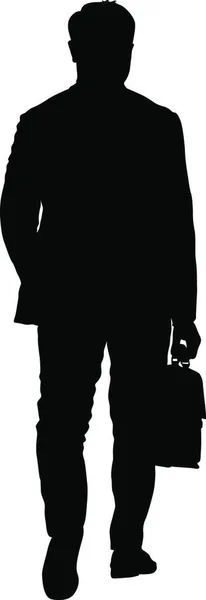 Silhouettes Noires Homme Avec Une Mallette Sur Fond Blanc Illustration — Image vectorielle