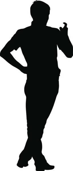 Schwarzer Silhouette Stehender Mann Menschen Auf Weißem Hintergrund — Stockvektor