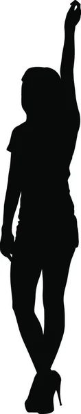 Schwarze Silhouette Frau Mit Erhobenem Arm Menschen Auf Weißem Hintergrund — Stockvektor