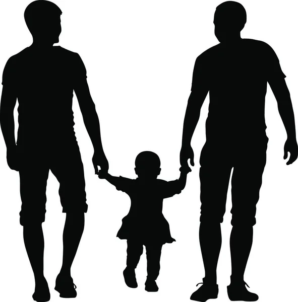 Black Silhouettes Gay Pareja Familia Con Niños Black Silhouettes Gay — Archivo Imágenes Vectoriales