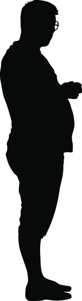 Schwarze Silhouette Dicker Mann Stehend Menschen Auf Weißem Hintergrund — Stockvektor